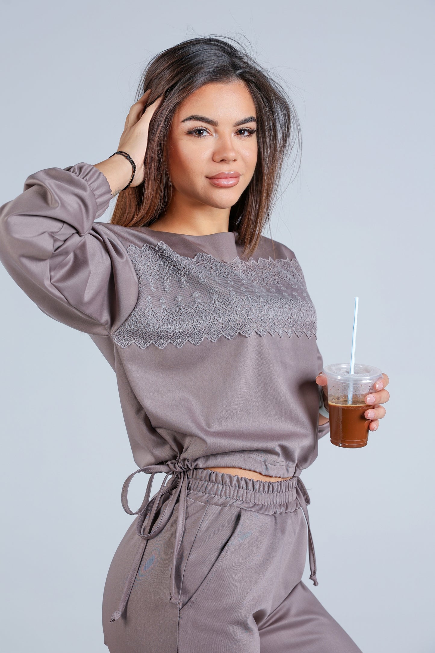 Комплект Biju – памук-сатен сет с дантела