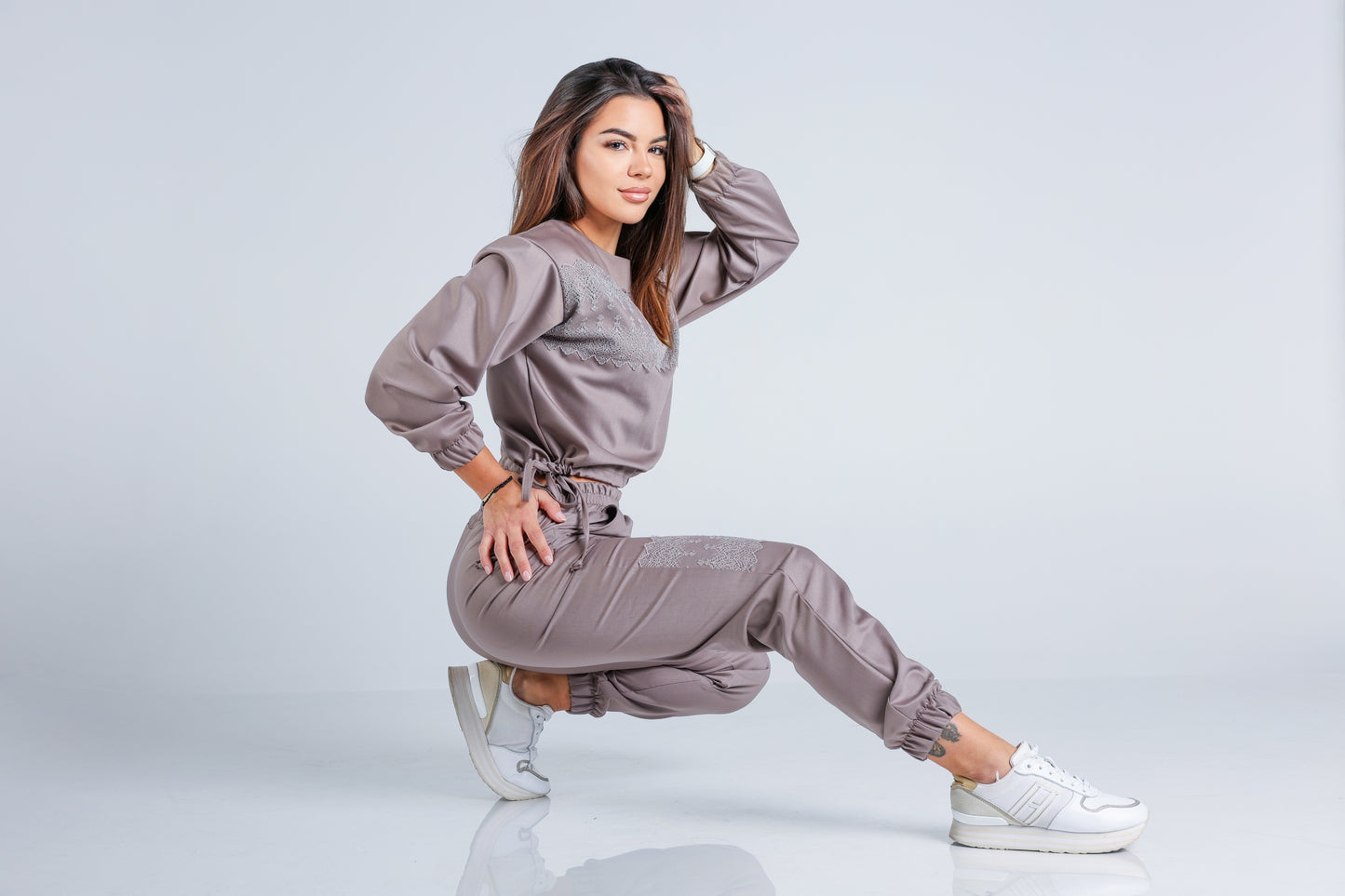 Комплект Biju – памук-сатен сет с дантела