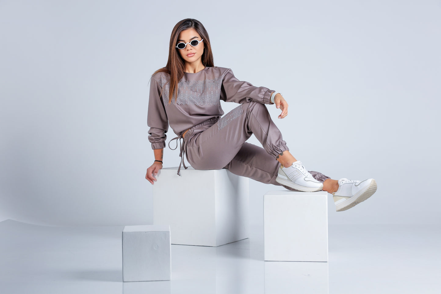 Комплект Biju – памук-сатен сет с дантела